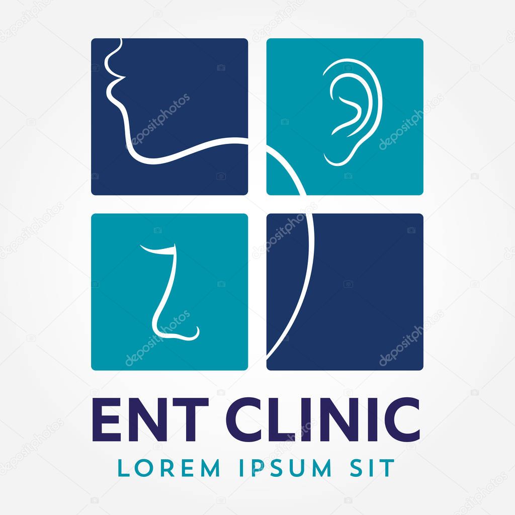 ENT logo template. Head for ear, nose, throat doctor specialists. logo concept. Line vector icon. Editable stroke. Flat linear illustration isolated on white background