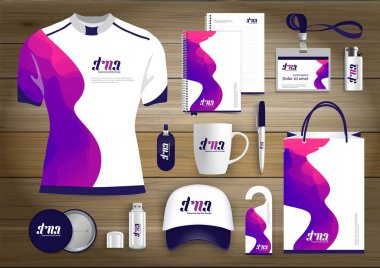 Vektör soyut Kırtasiye düzenlenebilir kurumsal kimlik tasarım şablonu, Hediyelik eşyalar iş renk promosyon Hatıra Eşyası öğeleri. dijital teknoloji kırtasiye seti bağlantı, 