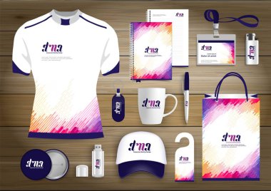 Vektör soyut Kırtasiye düzenlenebilir kurumsal kimlik tasarım şablonu, Hediyelik eşyalar iş renk promosyon Hatıra Eşyası öğeleri. dijital teknoloji kırtasiye seti bağlantı, 