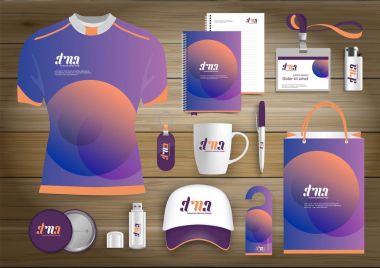 Vektör soyut Kırtasiye düzenlenebilir kurumsal kimlik tasarım şablonu, Hediyelik eşyalar iş renk promosyon Hatıra Eşyası öğeleri. dijital teknoloji kırtasiye seti bağlantı, 