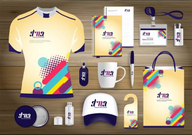 Vektör soyut Kırtasiye düzenlenebilir kurumsal kimlik tasarım şablonu, Hediyelik eşyalar iş renk promosyon Hatıra Eşyası öğeleri. dijital teknoloji kırtasiye seti bağlantı, 