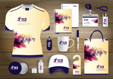 Vektör soyut Kırtasiye düzenlenebilir kurumsal kimlik tasarım şablonu, Hediyelik eşyalar iş renk promosyon Hatıra Eşyası öğeleri. dijital teknoloji kırtasiye seti bağlantı, 