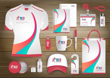 Vektör soyut Kırtasiye düzenlenebilir kurumsal kimlik tasarım şablonu, Hediyelik eşyalar iş renk promosyon Hatıra Eşyası öğeleri. dijital teknoloji kırtasiye seti bağlantı, 