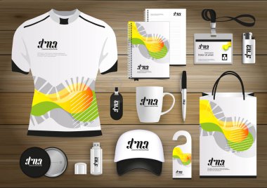 Hediye öğeleri iş kurumsal kimlik, vektör soyut renk promosyon Hatıra Eşyası tasarımı çapraz çizgiler için origami elemanları ile. bağlantı dijital teknoloji şirketi kırtasiye seti, 