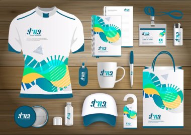 Hediye öğeleri iş kurumsal kimlik, vektör soyut renk promosyon Hatıra Eşyası tasarımı çapraz çizgiler için origami elemanları ile. bağlantı dijital teknoloji şirketi kırtasiye seti, 