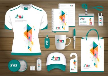 Hediye öğeleri iş kurumsal kimlik, vektör soyut renk promosyon Hatıra Eşyası tasarımı çapraz çizgiler için origami elemanları ile. bağlantı dijital teknoloji şirketi kırtasiye seti, 