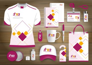 Hediye öğeleri iş kurumsal kimlik, vektör soyut renk promosyon Hatıra Eşyası tasarımı çapraz çizgiler için origami elemanları ile. bağlantı dijital teknoloji şirketi kırtasiye seti, 