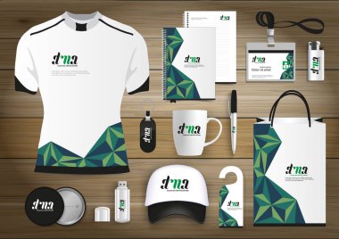 Hediye öğeleri iş kurumsal kimlik, vektör soyut renk promosyon Hatıra Eşyası tasarımı çapraz çizgiler için origami elemanları ile. bağlantı dijital teknoloji şirketi kırtasiye seti, 