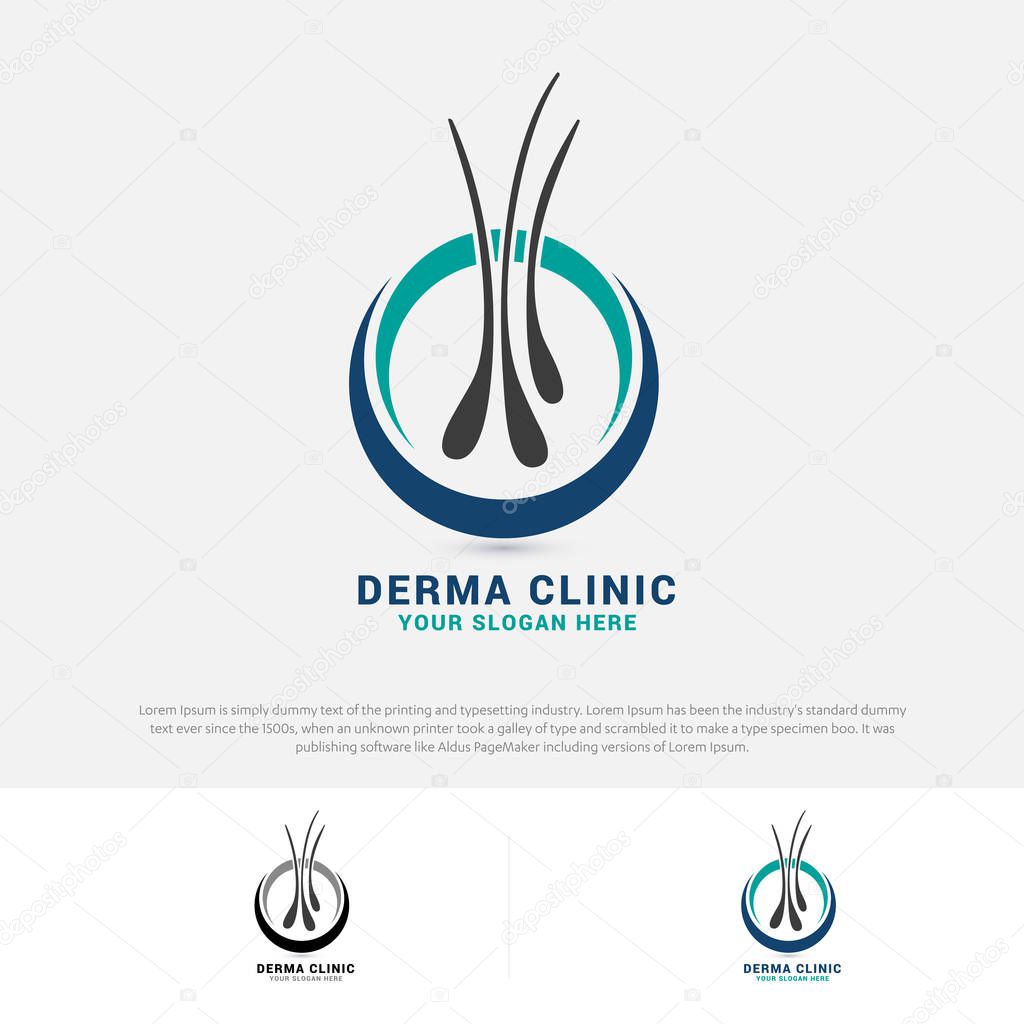 Hair care dermatology logo icon set with follicle symbols Alopecia treatment transplantation Vector illustration