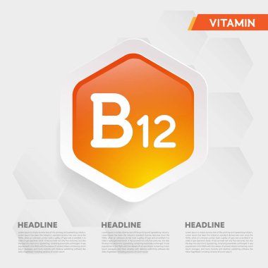 B12 vitamini ikon bırakma koleksiyonu, altın damla vitamin kompleksi Medikal Heath Vector illüstrasyonu