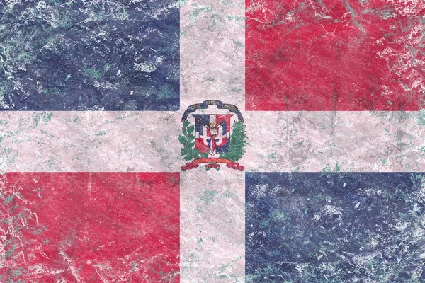 짜임새 치장 벽 토에 오래 된 도미니카 공화국 국기 — 스톡 사진