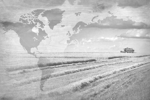 Negro mapa del mundo agricultura, cosecha de cultivos — Foto de Stock