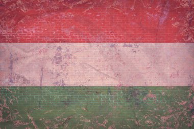 Grunge Macaristan bayrağı desen tuğla duvar