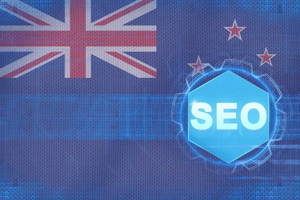 Nueva Zelanda seo (optimización de motores de búsqueda). Concepto SEO . — Foto de Stock
