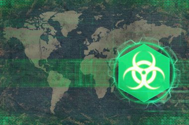 Beyaz dünya harita biohazard tehdit. Virüs tehlikesi kavramı.