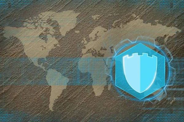 Mapa del mundo blanco con el icono de protección de Internet. Concepto de seguridad . — Foto de Stock