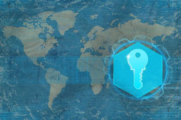 Weiße Weltkarte Zugriffsschlüssel. Sicherheitskonzept für Computer. — Stockfoto