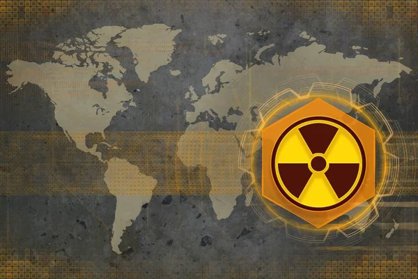 Witte wereld kaart radioactieve bedreiging. Straling gevaar concept. — Stockfoto