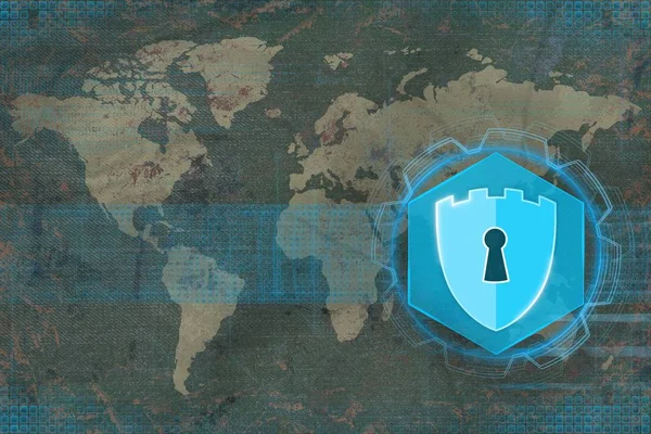 Weiße Weltkarte Netzwerksicherheit. Elektronisches Verteidigungskonzept. — Stockfoto