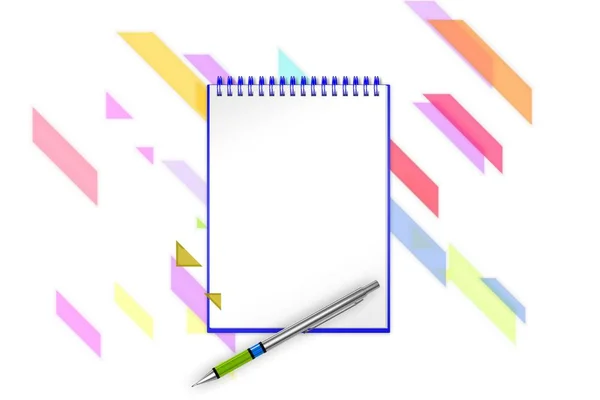 Bloc de notas vacío con líneas diagonales violetas, triángulos y bloques diagonales en el fondo para añadir cualquier texto. ilustración 3d — Foto de Stock