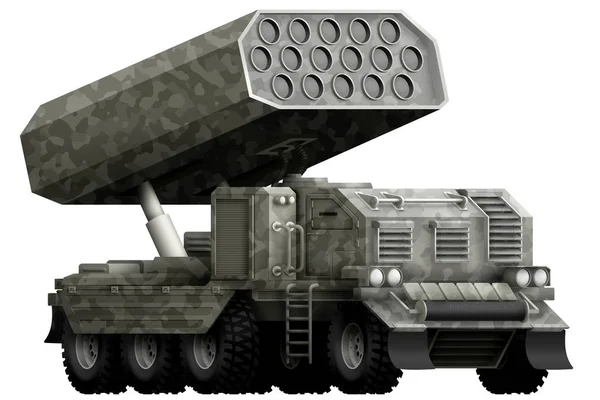 Artillerie fusée, lance-missiles avec camouflage gris au design fictif - objet isolé sur fond blanc. Illustration 3d — Photo