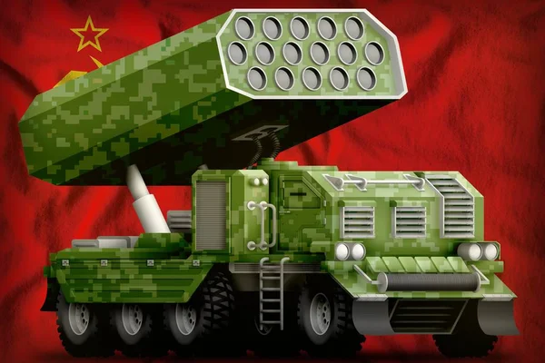 De artillerie van de raket, de Lanceerinrichting van de raket met pixel groene camouflage op de Sovjet-Unie (Sssr, Ussr) nationale vlag achtergrond. 9 mei, dag van de overwinning concept. 3D illustratie — Stockfoto