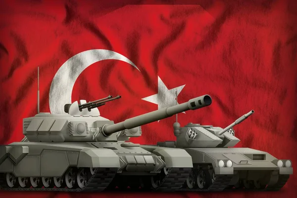 Turquía fuerzas de tanque concepto en el fondo de la bandera nacional. Ilustración 3d — Foto de Stock