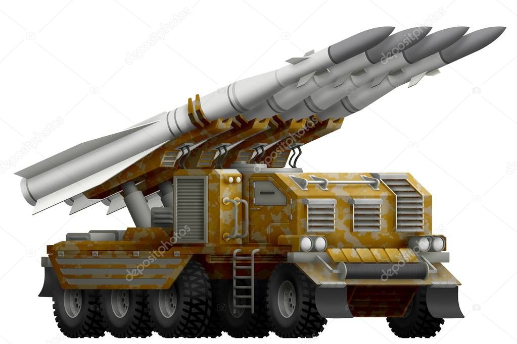 tactical short range ballistic missile with sand camouflage with fictional design - isolated object on white background. 3d illustration