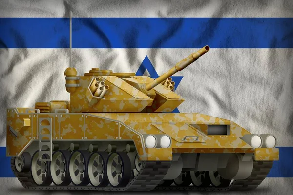 Serbatoio Leggero Apc Con Deserto Mimetizzazione Sullo Sfondo Bandiera Israele — Foto Stock