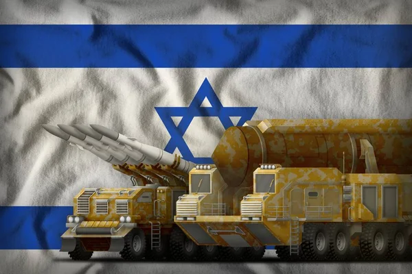 Fuerzas Cohetes Con Camuflaje Desierto Fondo Bandera Israel Israel Cohete —  Fotos de Stock