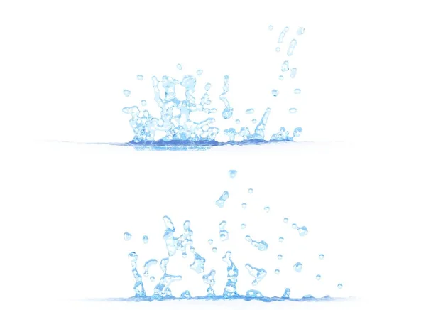 3D obrázek 2 bokorysy chladné vody Splash - maketa izolovaných na bílém, kreativní ilustrace — Stock fotografie