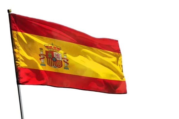 Fluttering Spain flag on clear white background isolated. — Zdjęcie stockowe