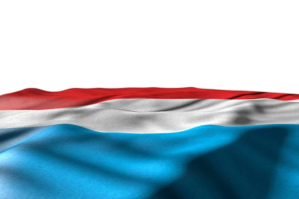 Imagen bastante maqueta de la bandera de Luxemburgo se encuentran con vista de perspectiva aislada en blanco con espacio para el texto - cualquier celebración bandera 3d ilustración —  Fotos de Stock