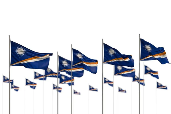 Nice Marshall Islands isolated flags placed in row with soft focus and space for text - any celebration flag 3d illustration — Stock Photo, Image