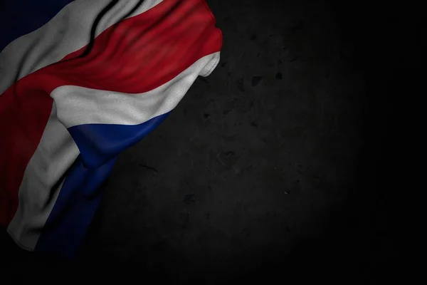 Schöne dunkle Bild der Costa Rica Flagge mit großen Falten auf schwarzem Stein mit freiem Platz für Inhalte - jede Feier Flagge 3D-Illustration — Stockfoto