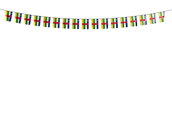 Wunderbar viele zentralafrikanische republikfahnen oder banner, die an einer schnur isoliert auf weiß hängen - jede festfahne 3d illustration — Stockfoto