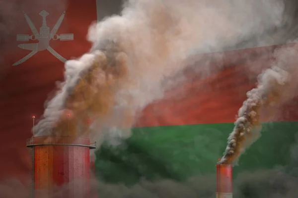 Umman bayrağında yoğun endüstriyel baca dumanı - küresel ısınma konsepti, içeriğinize uygun arka plan - endüstriyel 3d illüstrasyon — Stok fotoğraf