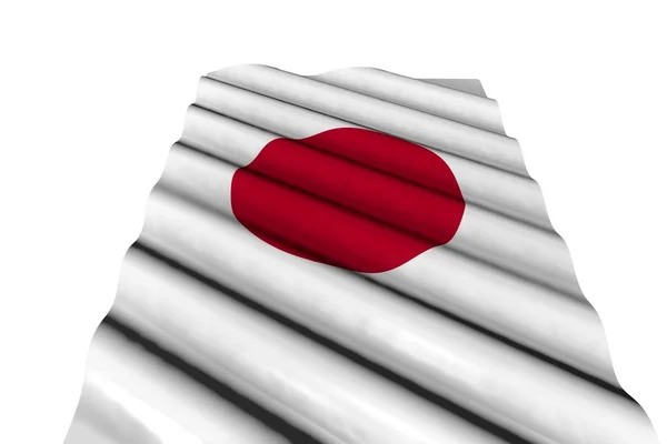 Яскравий глянцевий прапор Японії з великими складками, ізольованими на білому тлі з перспективою - будь - який малюнок прапора 3d — стокове фото