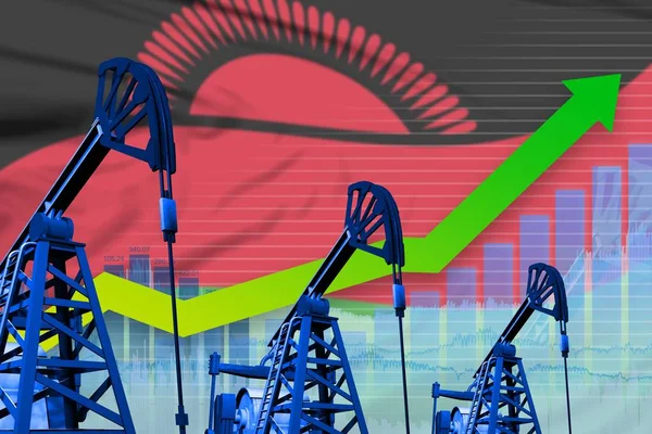 Malavi bayrağının arka planında büyüyen grafik - Malavi petrol endüstrisi veya pazar konseptinin endüstriyel illüstrasyonu. 3d Görüntü — Stok fotoğraf