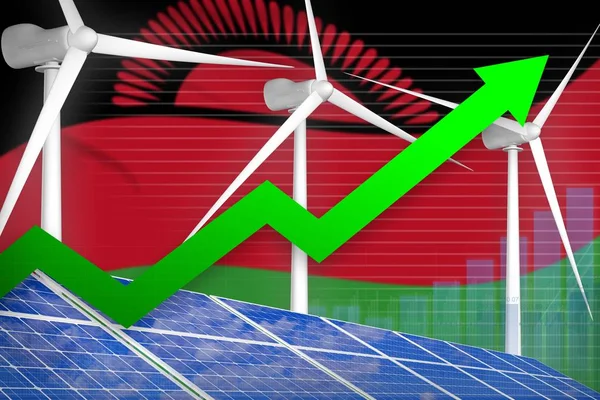 Malawi energia solare ed eolica in aumento grafico, freccia su - moderna energia naturale industriale illustrazione. Illustrazione 3D — Foto Stock