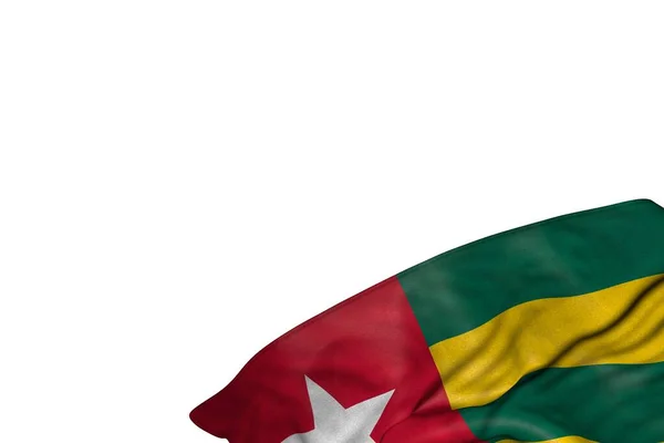 Bandeira Togo agradável com grandes dobras deitado plana no canto inferior direito isolado no branco - qualquer bandeira festa ilustração 3d — Fotografia de Stock