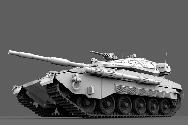 Белый современный танк высокого разрешения с вымышленным дизайном на сером фоне, концепция тяжелой брони - военная 3D иллюстрация — стоковое фото