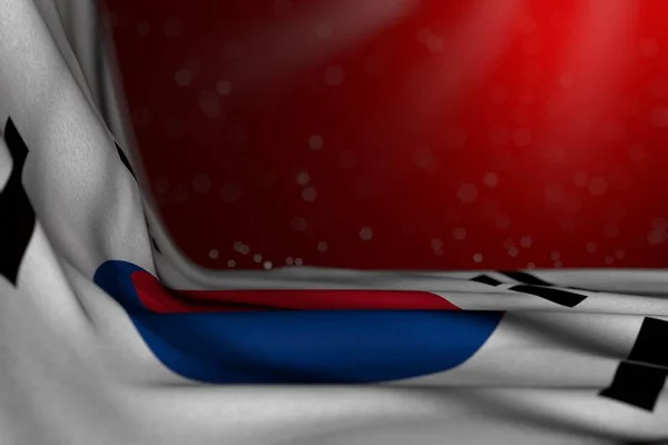 Nádherný tmavý obraz vlajky Korejské republiky (Jižní Korea) ležel v rohu na červeném pozadí s výběrovým zaměřením a volným místem pro váš text - libovolná vlajka 3d ilustrace — Stock fotografie