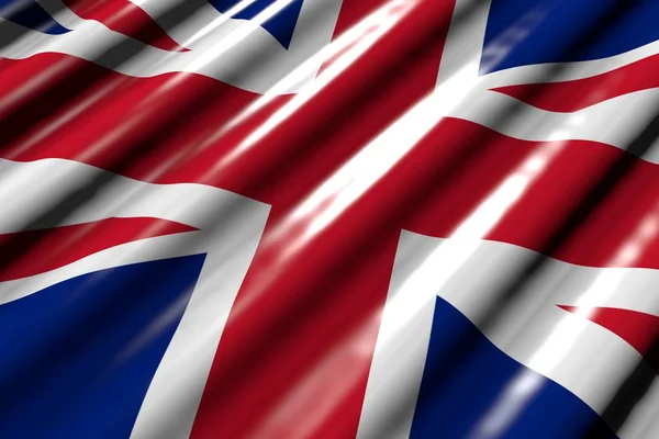 Cute shining - looking like plastic flag of United Kingdom (UK) with big folds lying flat in corner - any holiday flag 3d illustration — Stock Photo, Image