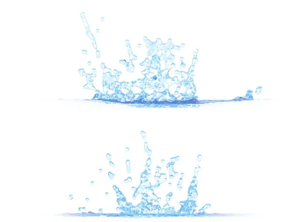 Ilustración 3D de 2 vistas laterales de salpicaduras de agua fría - maqueta aislada en blanco, para propósitos de diseño —  Fotos de Stock