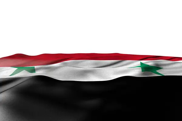 Pretty mockup picture of Syrian Arab Republic flag lay with perspective view isolated on white with space for content - any occasion flag 3d illustration — Stockfoto