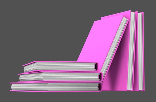 Object 3D illustration - high resolution heap of purple closed books, school concepted on gray background — 스톡 사진