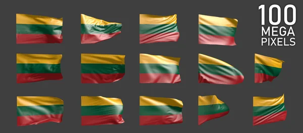 Bandera de Lituania aislada - varios renderizados realistas de la bandera ondeante sobre fondo gris - ilustración 3D de objetos —  Fotos de Stock
