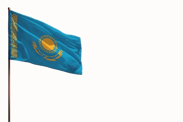 Fluttering Καζακστάν απομονωμένη σημαία σε λευκό φόντο, mockup με το χώρο για το περιεχόμενό σας. — Φωτογραφία Αρχείου