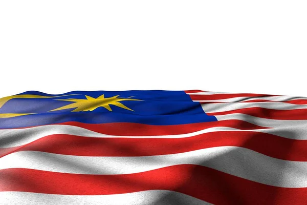 Ωραία μακιγιαρισμένη εικόνα της σημαίας της Μαλαισίας που βρίσκεται με θέα προοπτική απομονώνονται σε λευκό με χώρο για κείμενο - κάθε περίσταση σημαία 3d εικόνα — Φωτογραφία Αρχείου